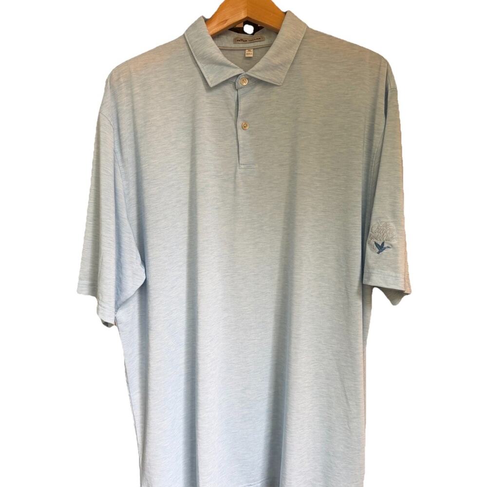 Peter Millar Golf polo Light Blue Heather Short Sleeved Shirt Men's XL Logo